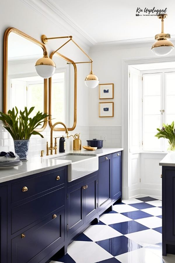 navy and white kitchen