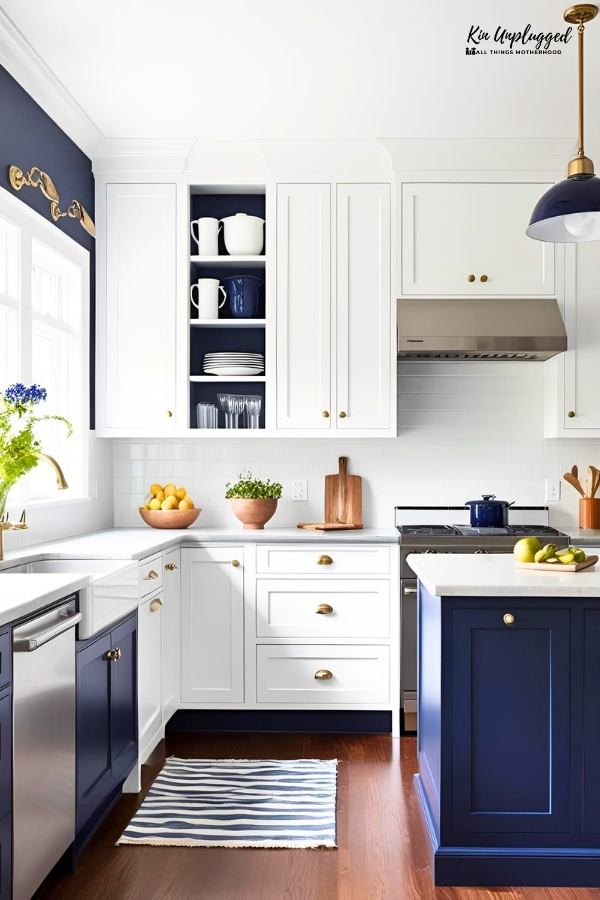 navy and white kitchens
