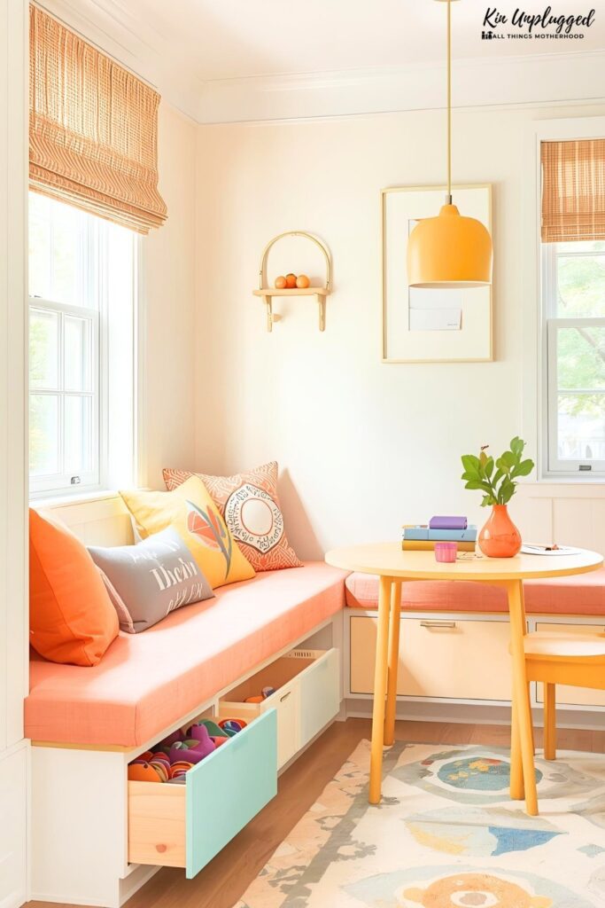 Built in banquette seating with hidden storage