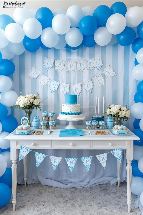 blue and white baby shower ideas