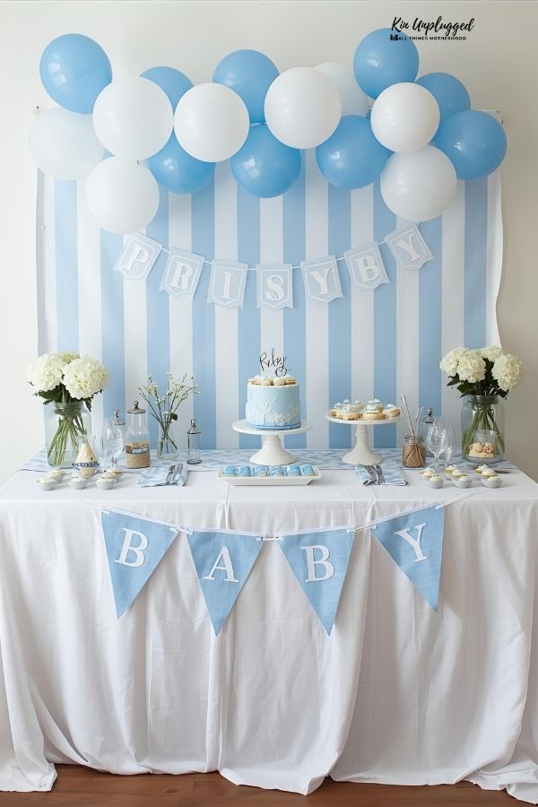 blue and white baby shower ideas