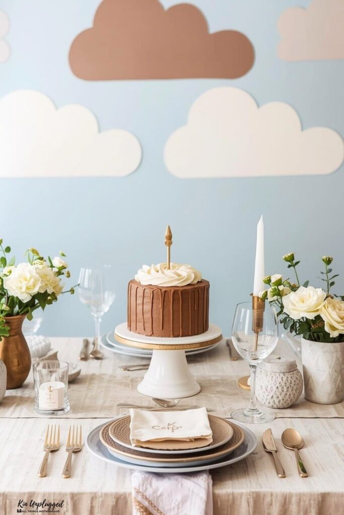 Cocoa and clouds baby shower decorations