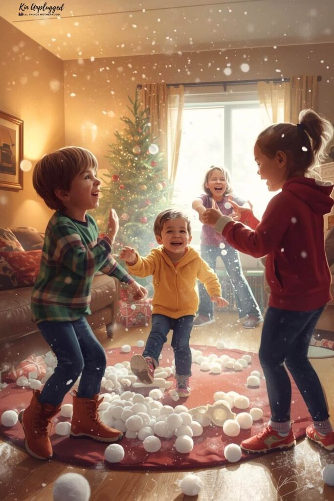 indoor snowball activities with fake snow