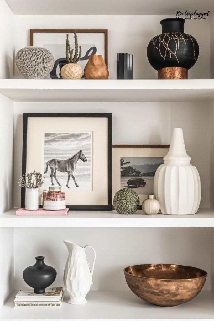 how to style shelves in bedroom