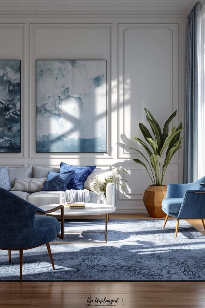 modern blue and white living room ideas