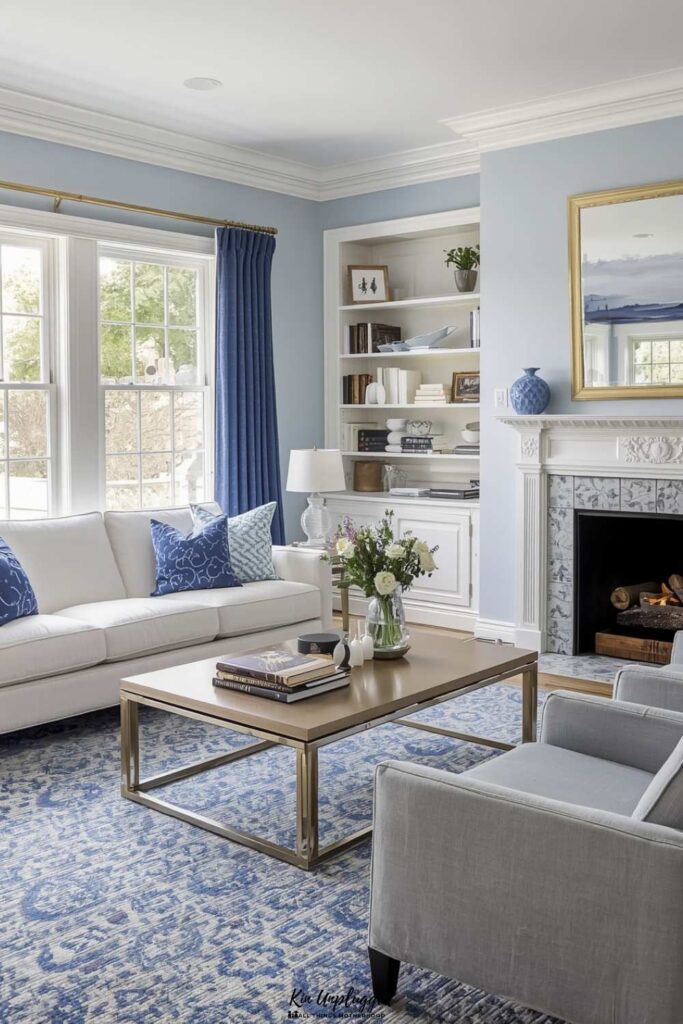 light blue and white living room ideas