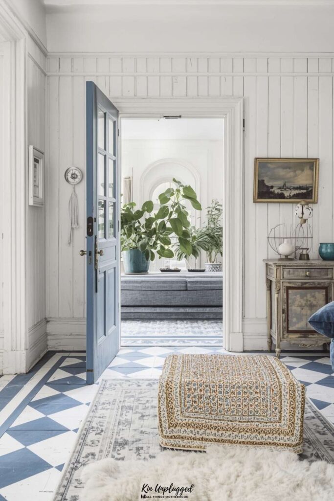 blue and white living room walls