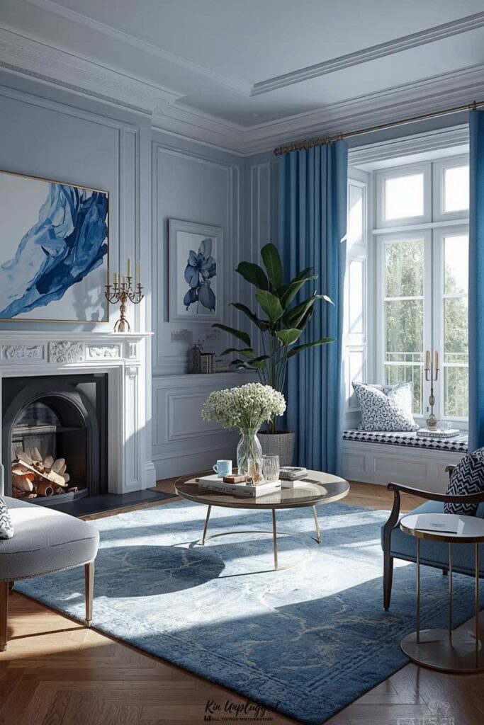 light blue and white living room ideas