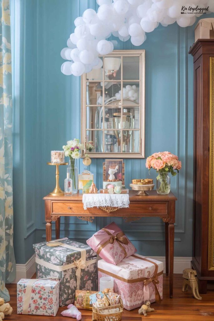 Small baby shower at home seating flow and setup