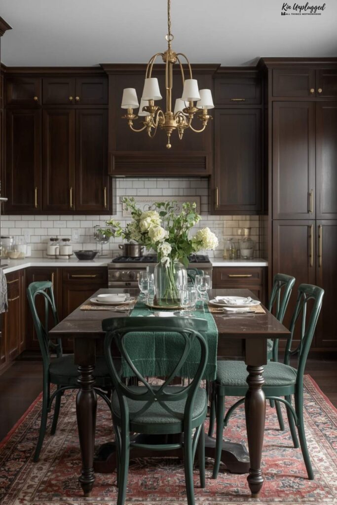 Dark brown and envy green kitchen ideas on a budget