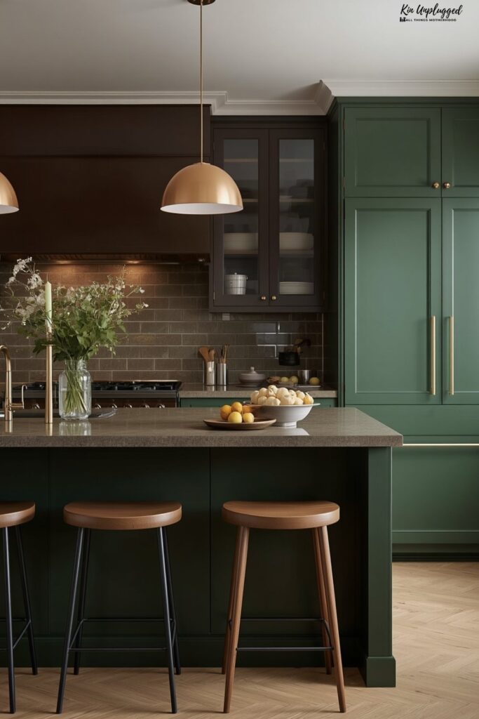 What color compliments dark brown cabinets?