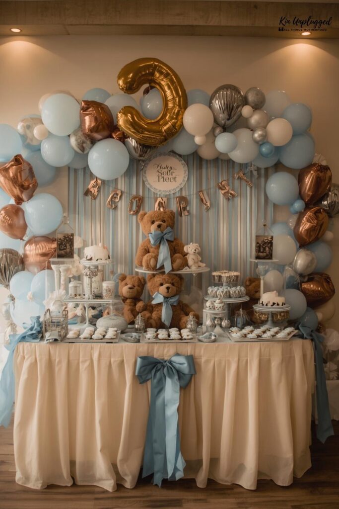 dark blue teddy bear baby shower decorations