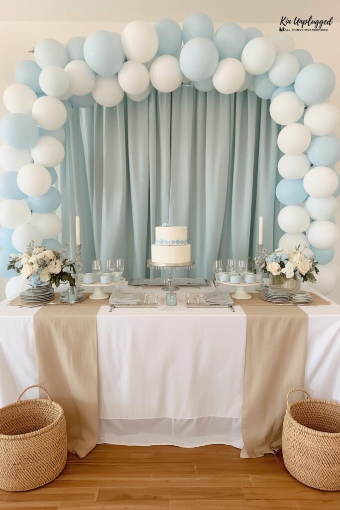blue and brown baby shower decorations